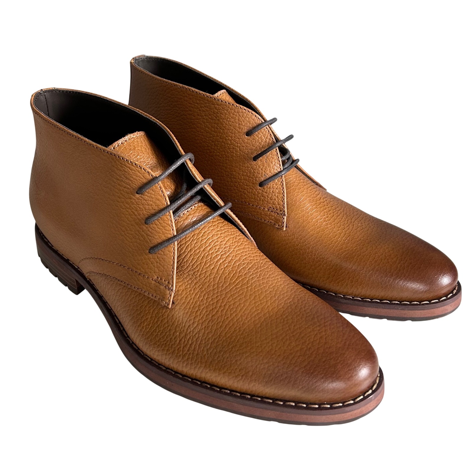 Joseph Abboud Chukka Boots Mens Size 9 Tan Pebbled Leather Lug Sole Brown New